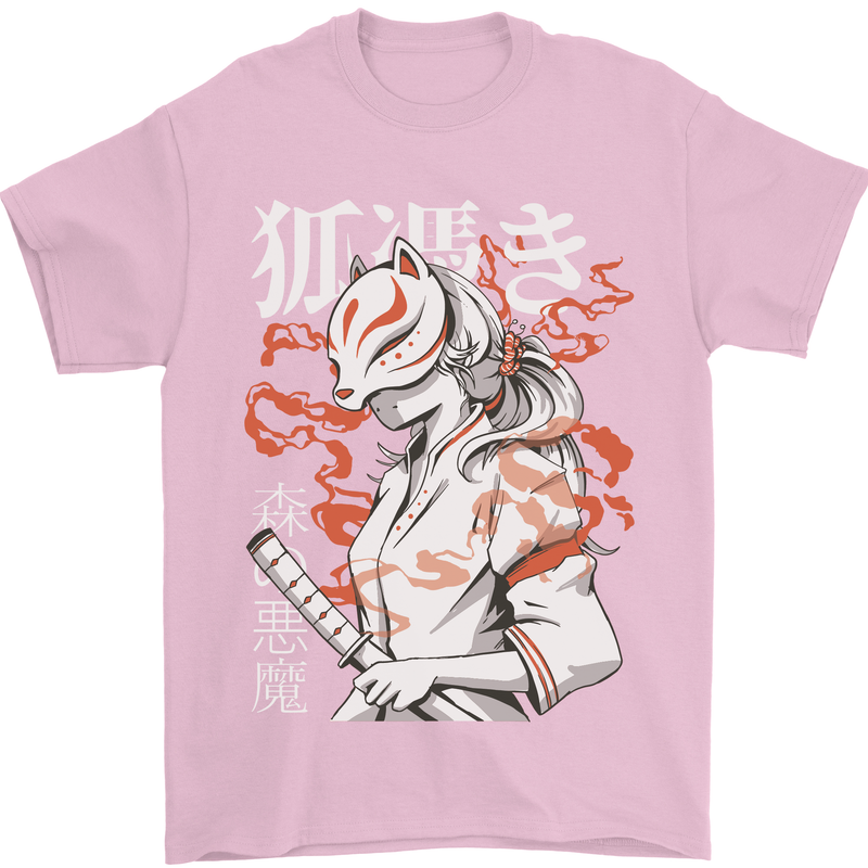 Japanese Kitsune Paranormal Fox Mens T-Shirt 100% Cotton Light Pink