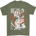 Japanese Kitsune Paranormal Fox Mens T-Shirt 100% Cotton Military Green