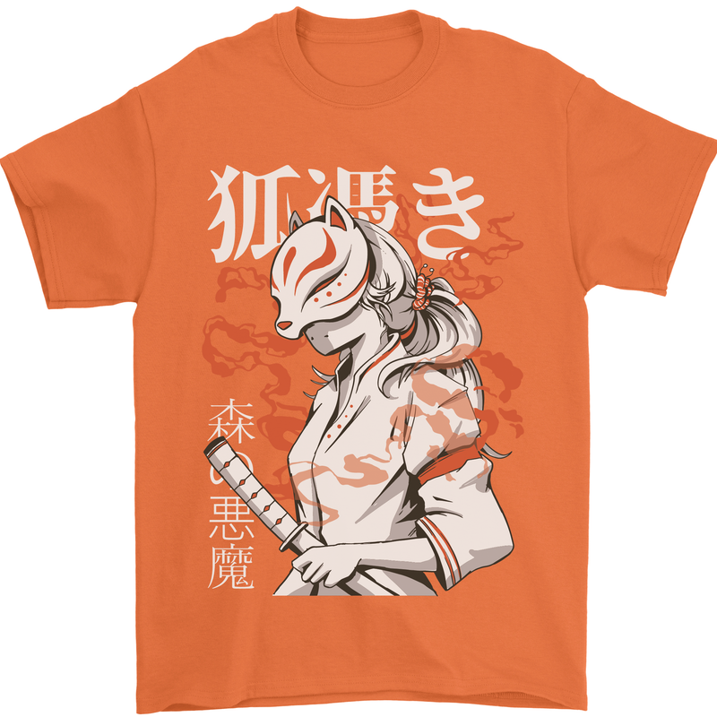 Japanese Kitsune Paranormal Fox Mens T-Shirt 100% Cotton Orange
