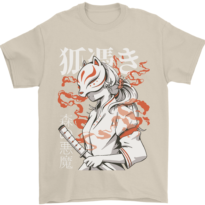 Japanese Kitsune Paranormal Fox Mens T-Shirt 100% Cotton Sand