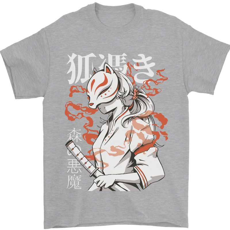 Japanese Kitsune Paranormal Fox Mens T-Shirt 100% Cotton Sports Grey