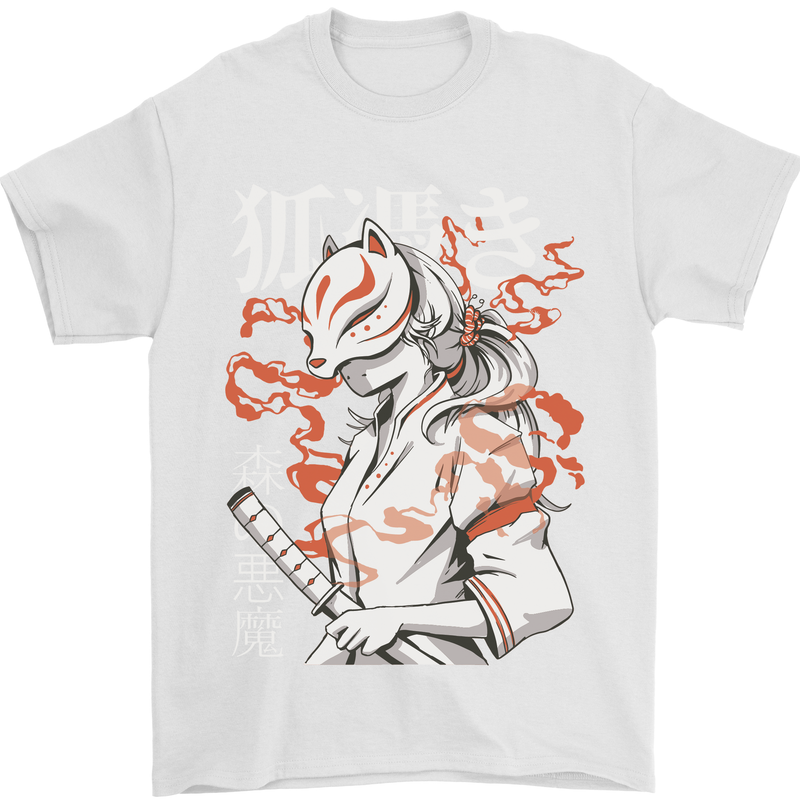Japanese Kitsune Paranormal Fox Mens T-Shirt 100% Cotton White