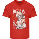 Japanese Kitsune Paranormal Fox Mens V-Neck Cotton T-Shirt Red