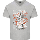 Japanese Kitsune Paranormal Fox Mens V-Neck Cotton T-Shirt Sports Grey