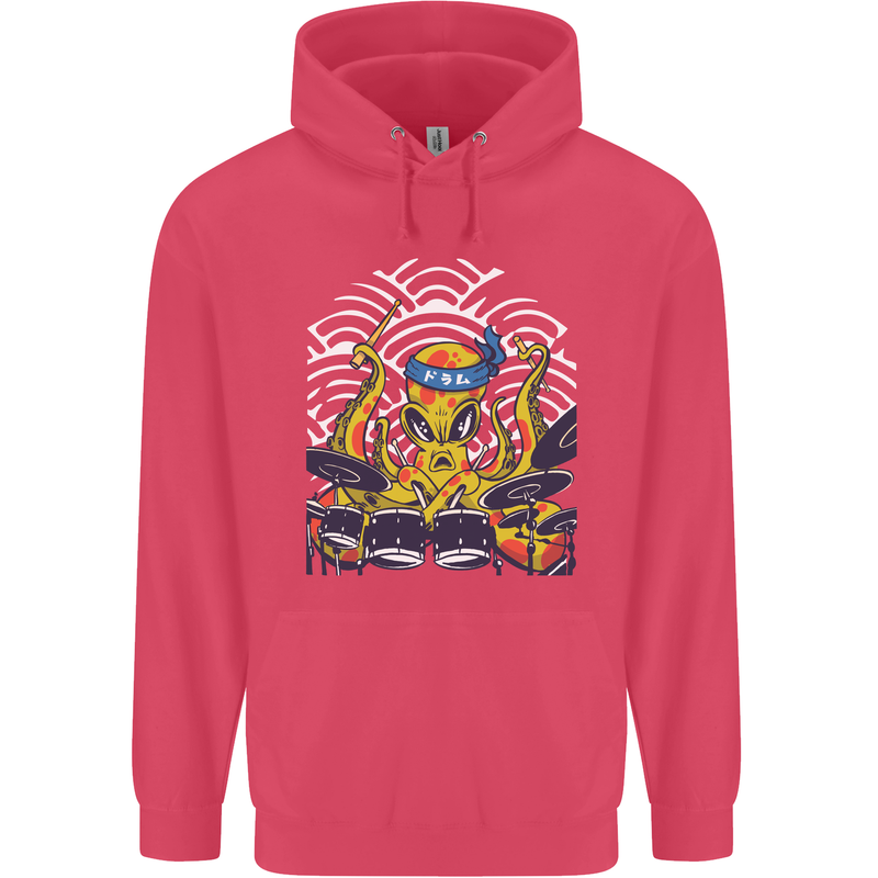 Japanese Octopus Drummer Drumming Drums Childrens Kids Hoodie Heliconia