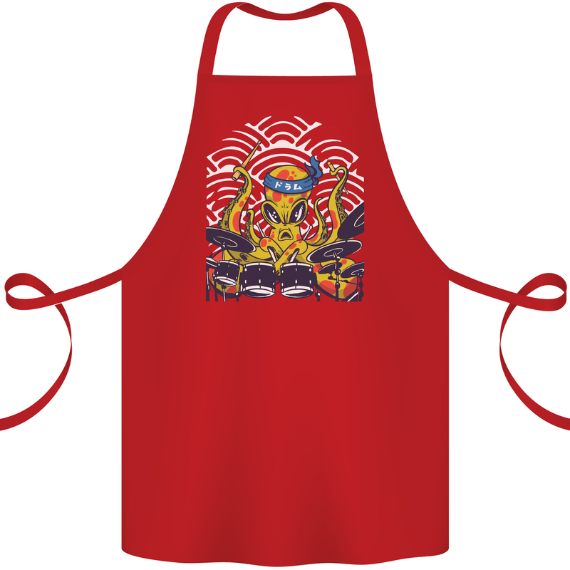 Japanese Octopus Drummer Drumming Drums Cotton Apron 100% Organic Red