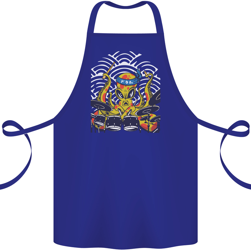 Japanese Octopus Drummer Drumming Drums Cotton Apron 100% Organic Royal Blue