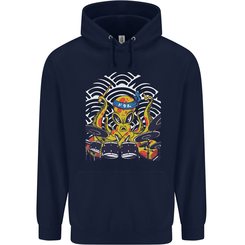 Japanese Octopus Drummer Drumming Drums Mens 80% Cotton Hoodie Navy Blue