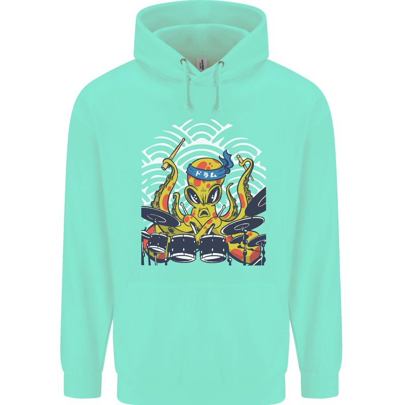 Japanese Octopus Drummer Drumming Drums Mens 80% Cotton Hoodie Peppermint