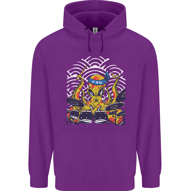 Japanese Octopus Drummer Drumming Drums Mens 80% Cotton Hoodie Purple