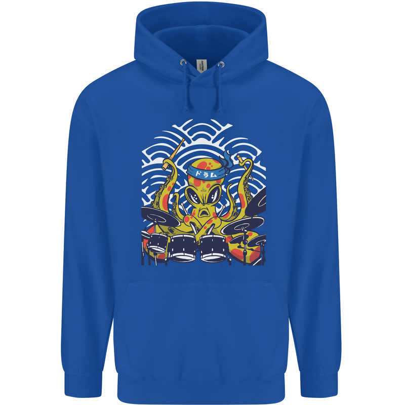 Japanese Octopus Drummer Drumming Drums Mens 80% Cotton Hoodie Royal Blue
