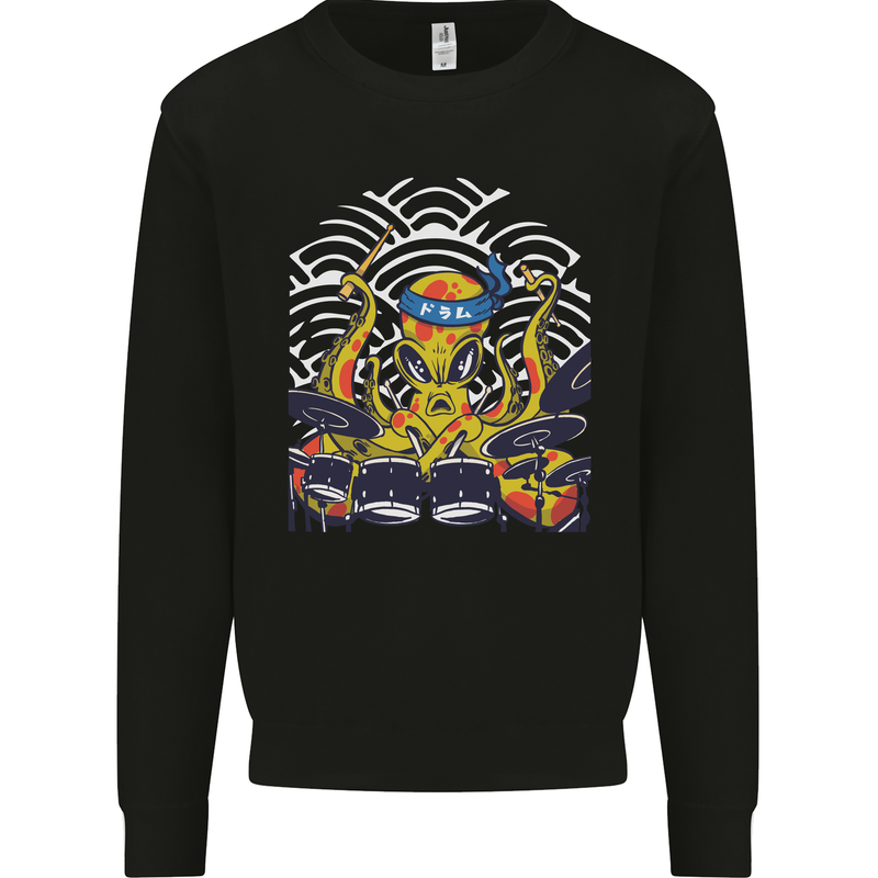 Japanese Octopus Drummer Drumming Drums Mens Sweatshirt Jumper Black