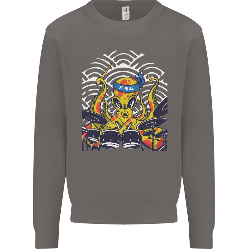 Japanese Octopus Drummer Drumming Drums Mens Sweatshirt Jumper Charcoal