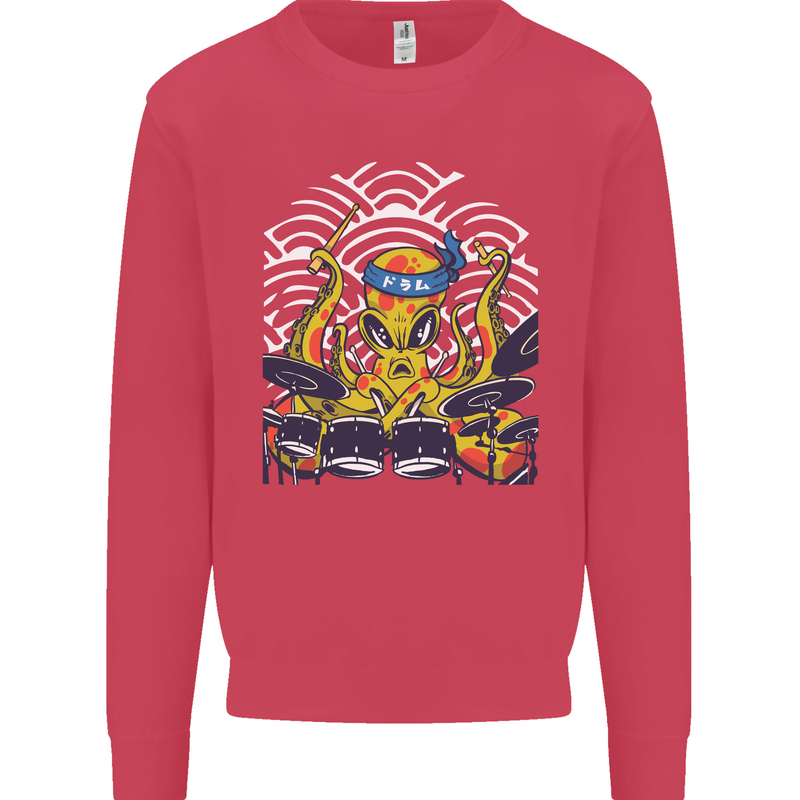 Japanese Octopus Drummer Drumming Drums Mens Sweatshirt Jumper Heliconia