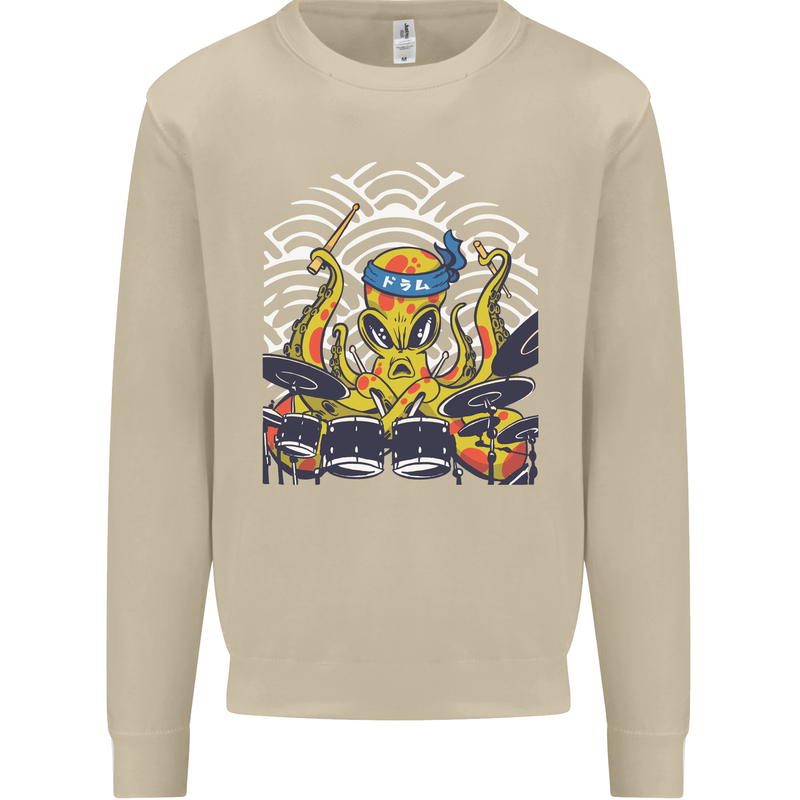 Japanese Octopus Drummer Drumming Drums Mens Sweatshirt Jumper Sand