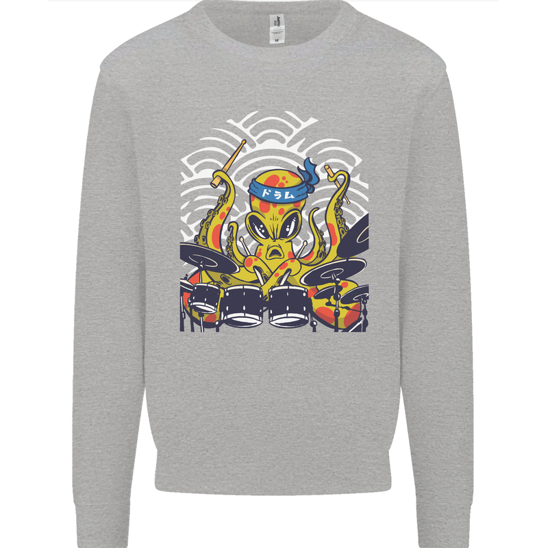 Japanese Octopus Drummer Drumming Drums Mens Sweatshirt Jumper Sports Grey