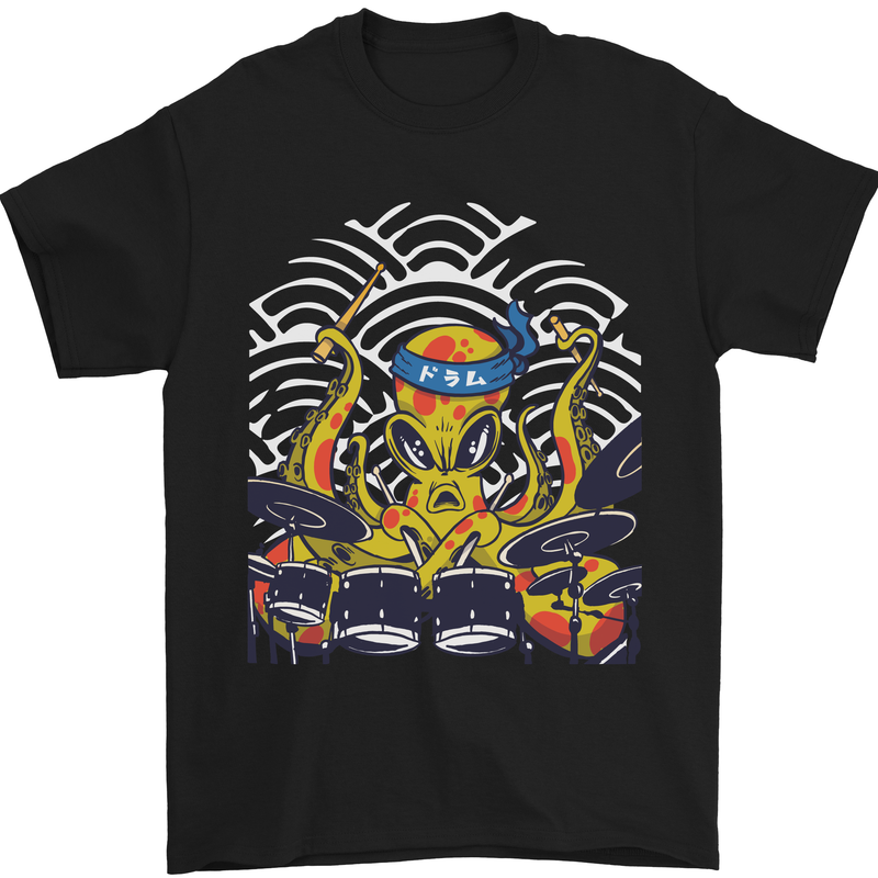 Japanese Octopus Drummer Drumming Drums Mens T-Shirt Cotton Gildan Black