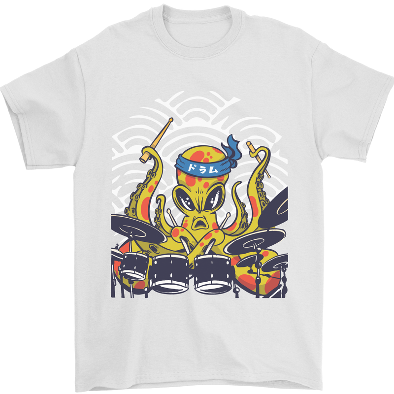 Japanese Octopus Drummer Drumming Drums Mens T-Shirt Cotton Gildan White