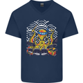 Japanese Octopus Drummer Drumming Drums Mens V-Neck Cotton T-Shirt Navy Blue