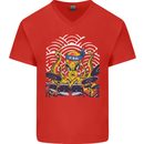 Japanese Octopus Drummer Drumming Drums Mens V-Neck Cotton T-Shirt Red