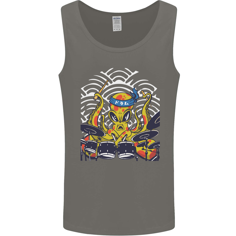 Japanese Octopus Drummer Drumming Drums Mens Vest Tank Top Charcoal