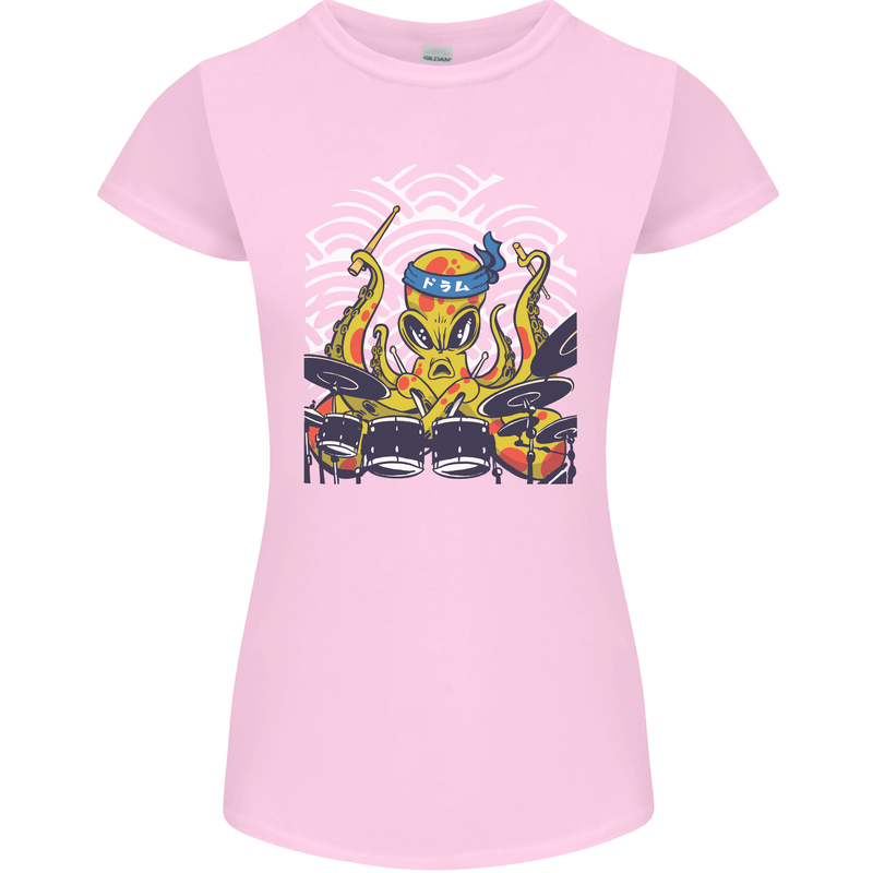 Japanese Octopus Drummer Drumming Drums Womens Petite Cut T-Shirt Light Pink