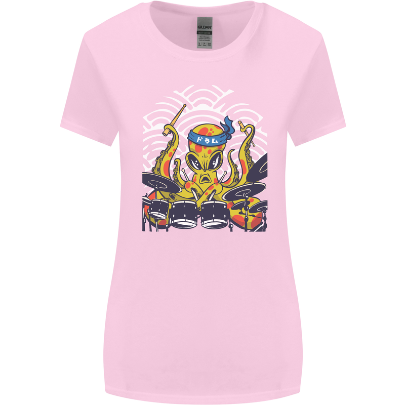 Japanese Octopus Drummer Drumming Drums Womens Wider Cut T-Shirt Light Pink