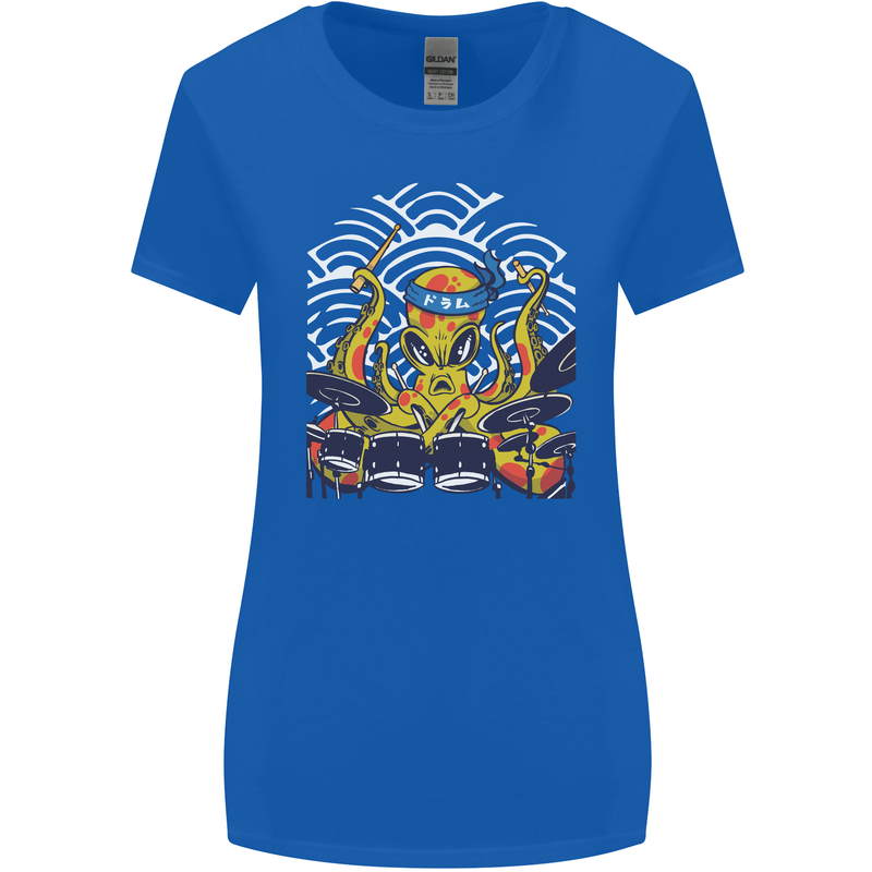Japanese Octopus Drummer Drumming Drums Womens Wider Cut T-Shirt Royal Blue
