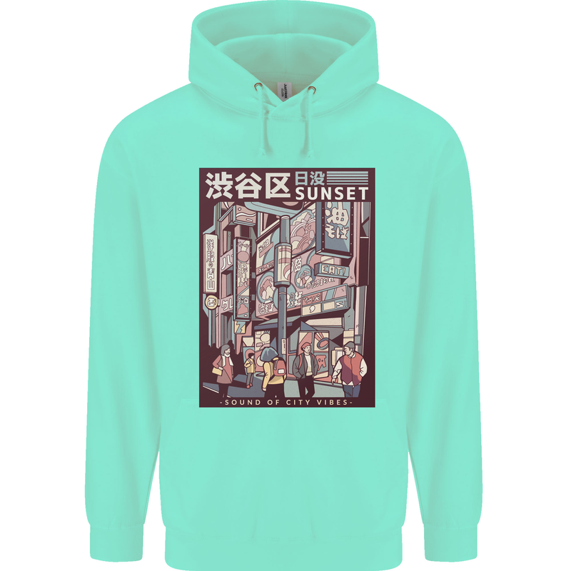 Japanese Sound of City Vibes Japan Childrens Kids Hoodie Peppermint