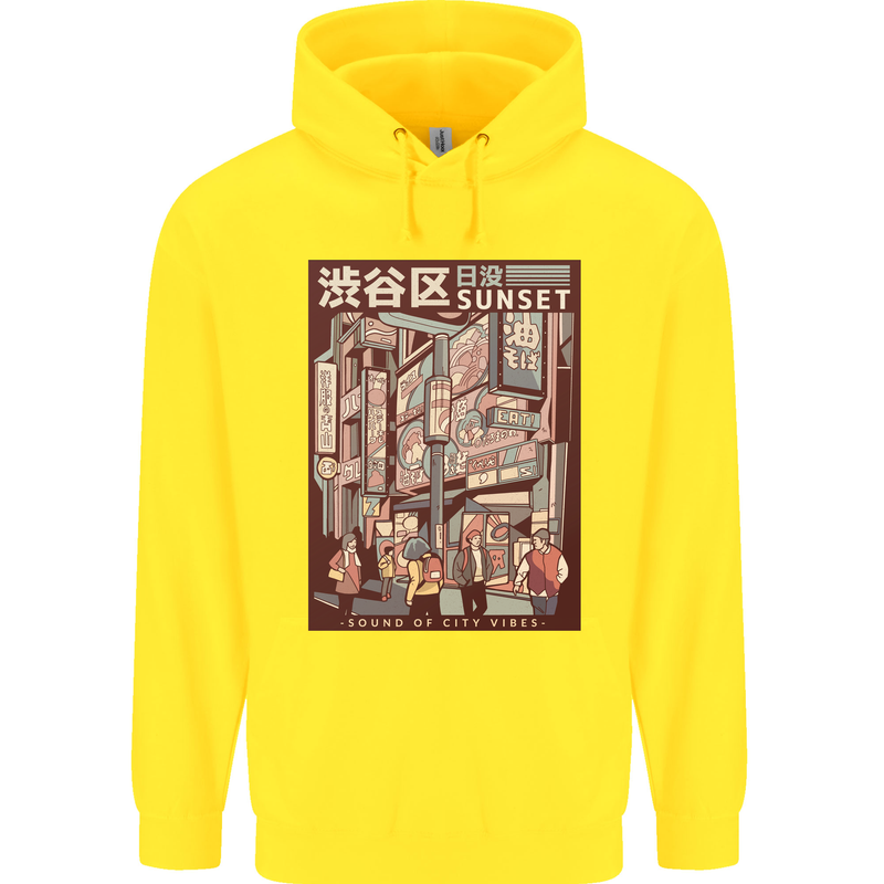 Japanese Sound of City Vibes Japan Childrens Kids Hoodie Yellow