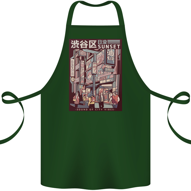 Japanese Sound of City Vibes Japan Cotton Apron 100% Organic Forest Green