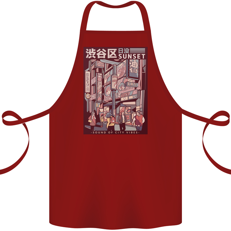 Japanese Sound of City Vibes Japan Cotton Apron 100% Organic Maroon