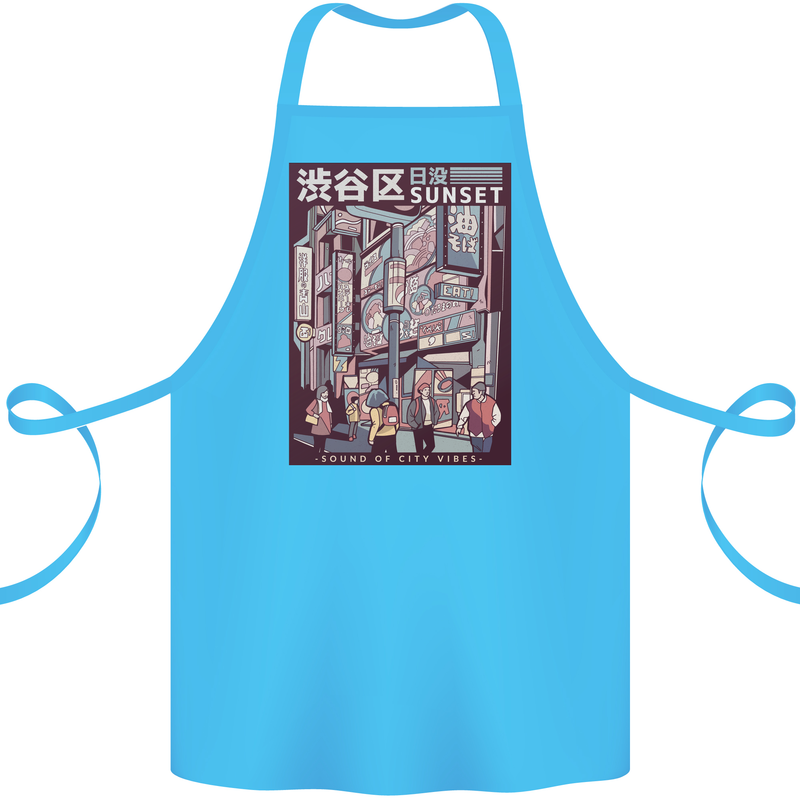 Japanese Sound of City Vibes Japan Cotton Apron 100% Organic Turquoise