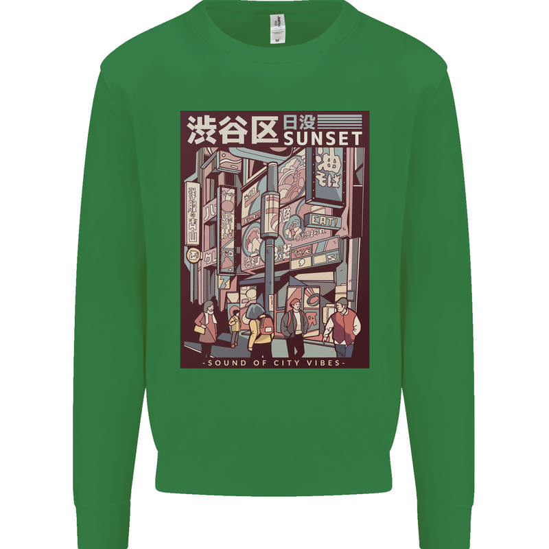 Japanese Sound of City Vibes Japan Kids Sweatshirt Jumper Irish Green