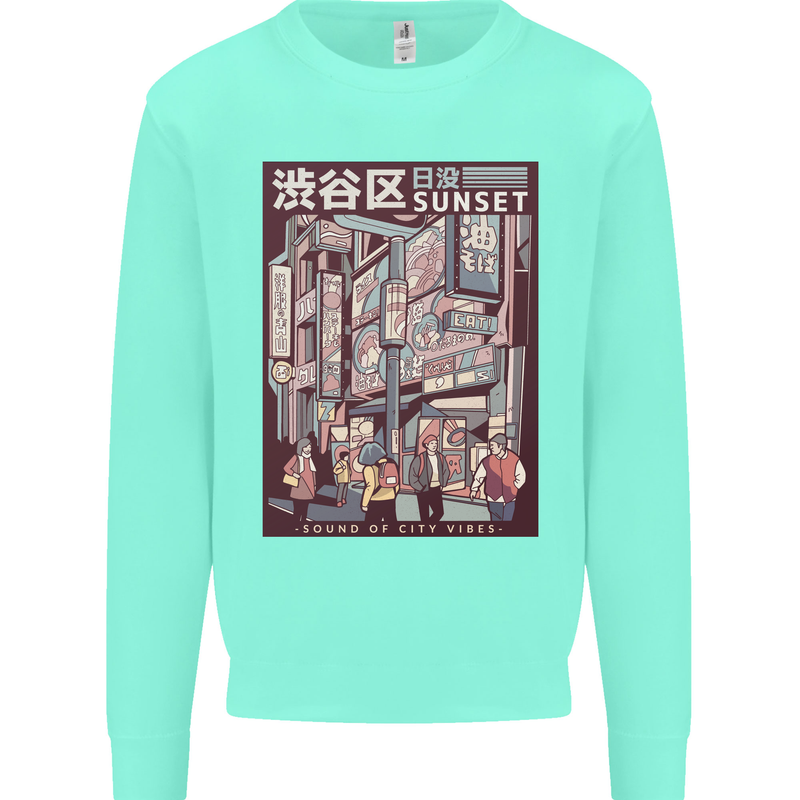 Japanese Sound of City Vibes Japan Kids Sweatshirt Jumper Peppermint