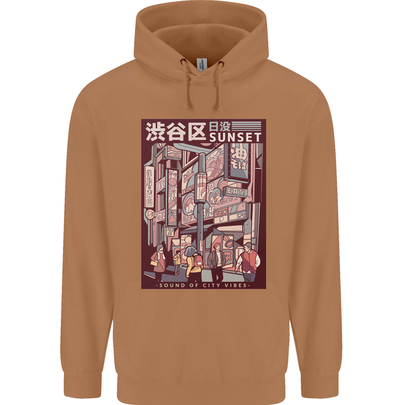 Japanese Sound of City Vibes Japan Mens 80% Cotton Hoodie Caramel Latte