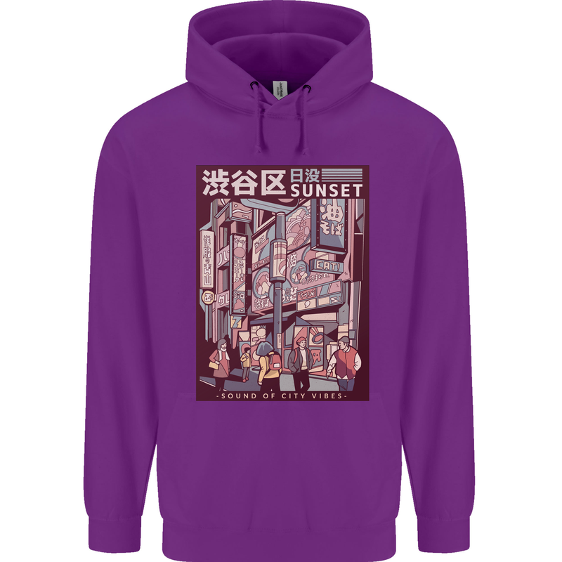 Japanese Sound of City Vibes Japan Mens 80% Cotton Hoodie Purple