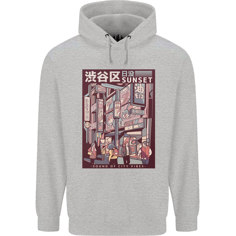 Japanese Sound of City Vibes Japan Mens 80% Cotton Hoodie Sports Grey