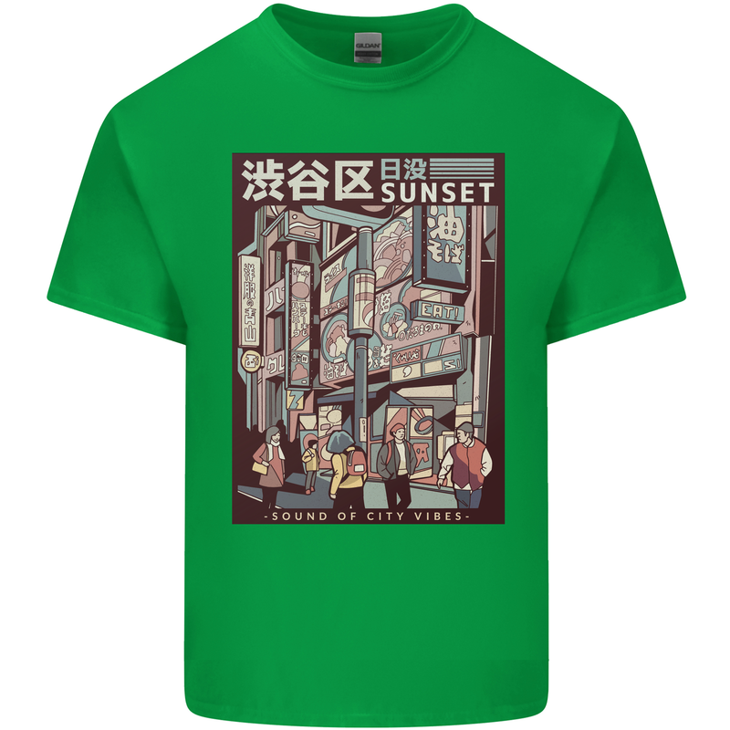 Japanese Sound of City Vibes Japan Mens Cotton T-Shirt Tee Top Irish Green