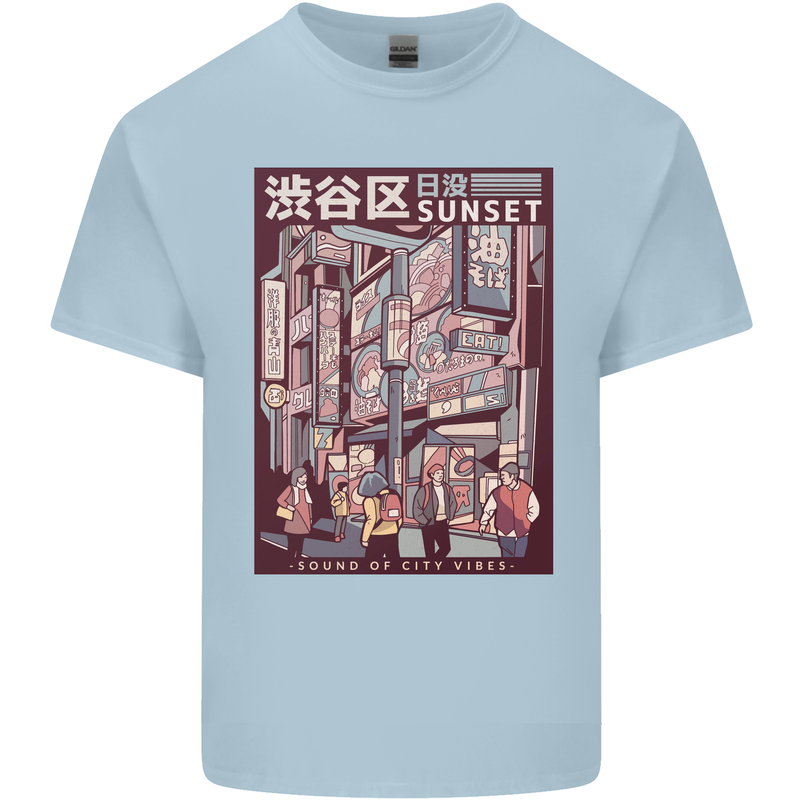 Japanese Sound of City Vibes Japan Mens Cotton T-Shirt Tee Top Light Blue