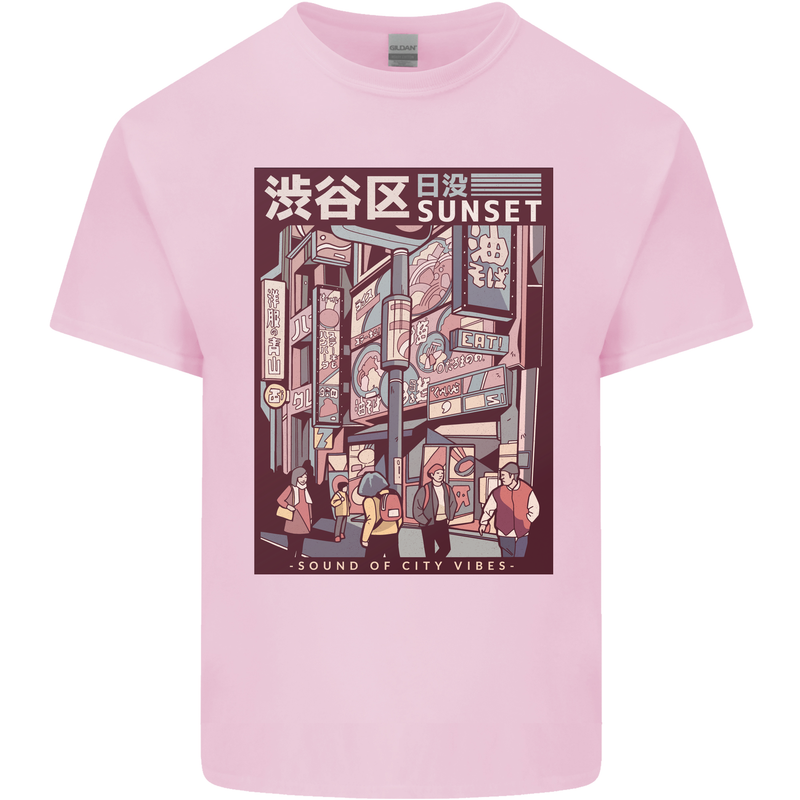 Japanese Sound of City Vibes Japan Mens Cotton T-Shirt Tee Top Light Pink