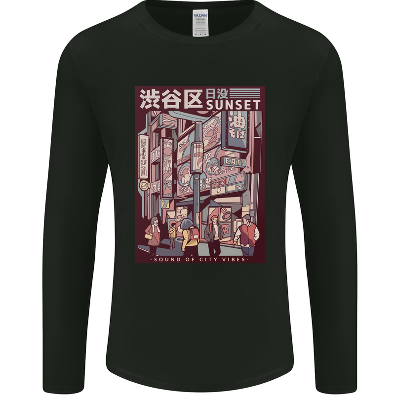 Japanese Sound of City Vibes Japan Mens Long Sleeve T-Shirt Black