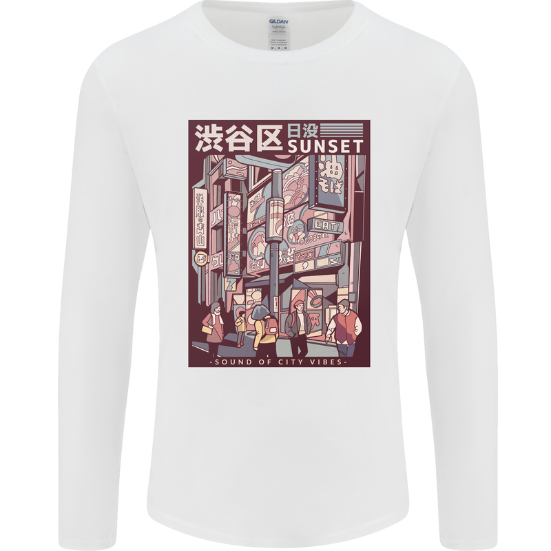 Japanese Sound of City Vibes Japan Mens Long Sleeve T-Shirt White