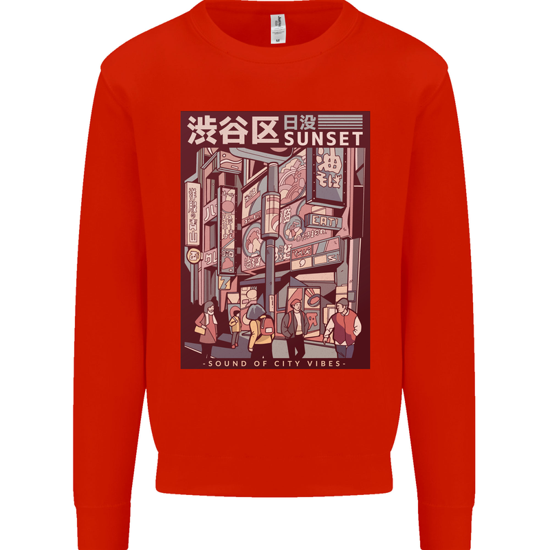 Japanese Sound of City Vibes Japan Mens Sweatshirt Jumper Bright Red