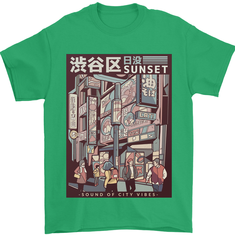 Japanese Sound of City Vibes Japan Mens T-Shirt Cotton Gildan Irish Green