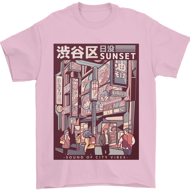 Japanese Sound of City Vibes Japan Mens T-Shirt Cotton Gildan Light Pink