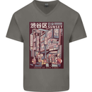 Japanese Sound of City Vibes Japan Mens V-Neck Cotton T-Shirt Charcoal