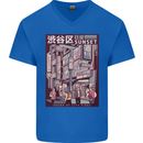 Japanese Sound of City Vibes Japan Mens V-Neck Cotton T-Shirt Royal Blue
