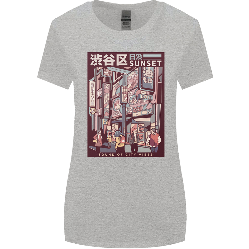 Japanese Sound of City Vibes Japan Womens Wider Cut T-Shirt Sports Grey