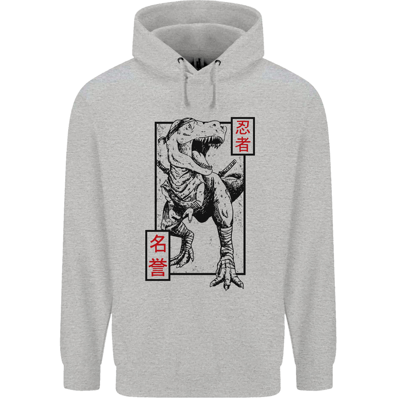Japanese T-Rex Ninja MMA Mixed Martial Arts Childrens Kids Hoodie Sports Grey